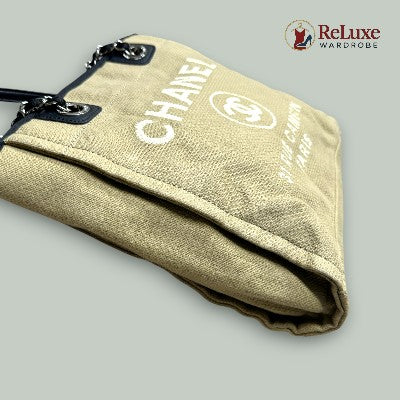 Chanel Beige/Black Canvas and Leather Large Deauville Shopper Tote