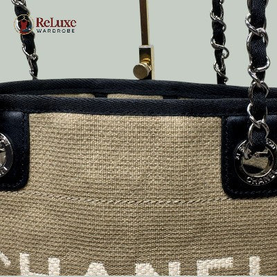 Chanel Beige/Black Canvas and Leather Large Deauville Shopper Tote