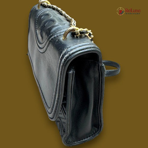 Tory Burch Black Faux Leather Fleming Crossbody Bag
