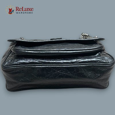 Saint Laurent Black Crinkled Leather Medium Shoulder Bag