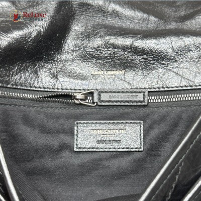 Saint Laurent Black Crinkled Leather Medium Shoulder Bag