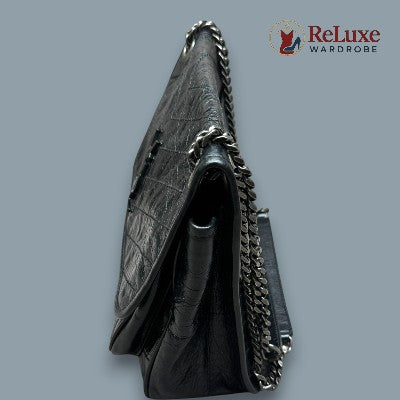 Saint Laurent Black Crinkled Leather Medium Shoulder Bag