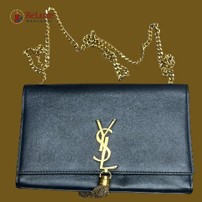 Saint Laurent Matte Black Leather Kate Tassel Wallet On Chain