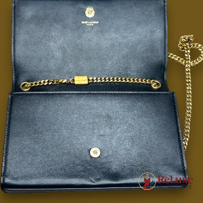 Saint Laurent Matte Black Leather Kate Tassel Wallet On Chain