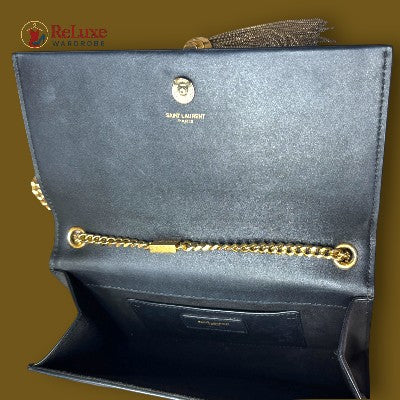 Saint Laurent Matte Black Leather Kate Tassel Wallet On Chain