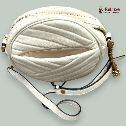 Tory Burch Cream Quilted Leather Small Kira Circle Bag