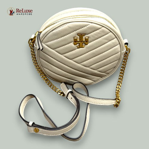Tory Burch Cream Quilted Leather Small Kira Circle Bag