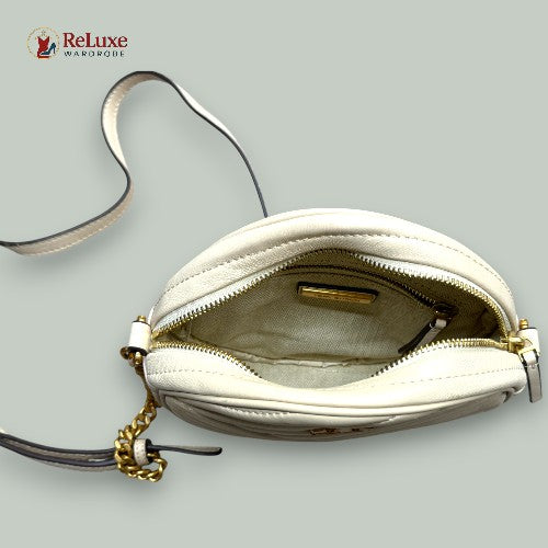 Tory Burch Cream Quilted Leather Small Kira Circle Bag