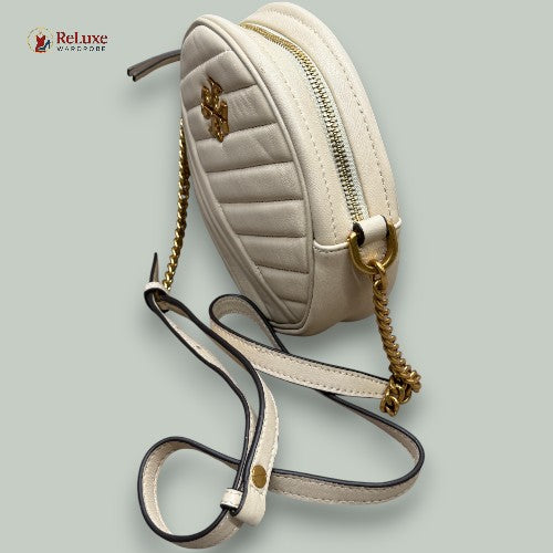 Tory Burch Cream Quilted Leather Small Kira Circle Bag