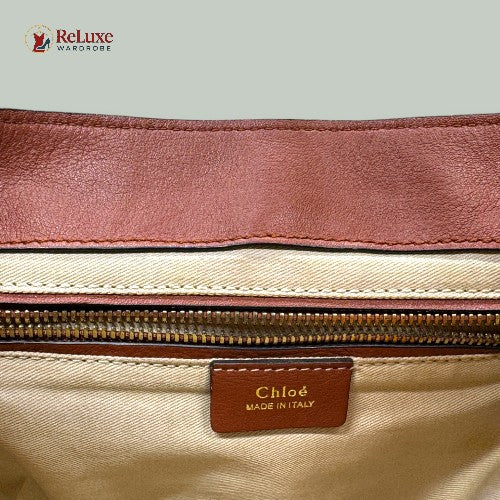 Chloe Brown Leather and Suede Small Faye Backpack