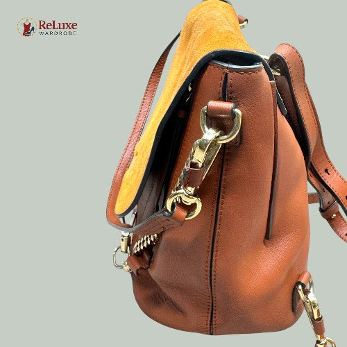 Chloe Brown Leather and Suede Small Faye Backpack