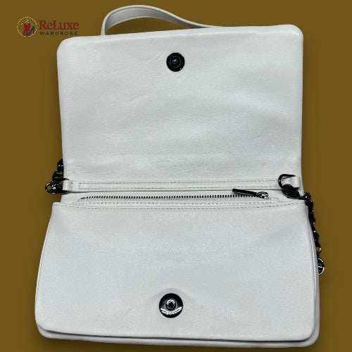 Dior White Small Lambskin Macrocannage Caro Bag