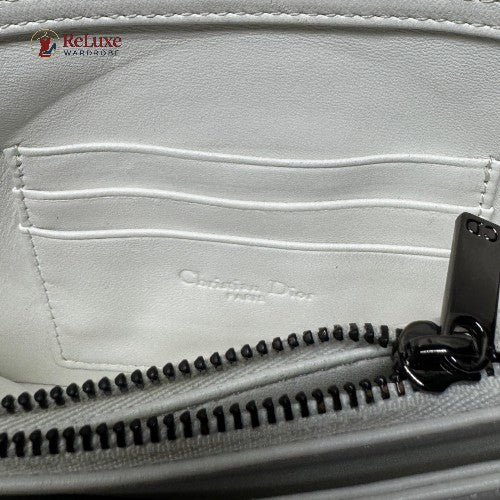 Dior White Small Lambskin Macrocannage Caro Bag