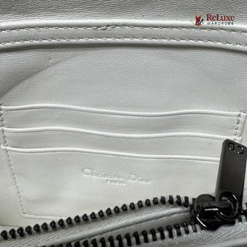 Dior White Small Lambskin Macrocannage Caro Bag