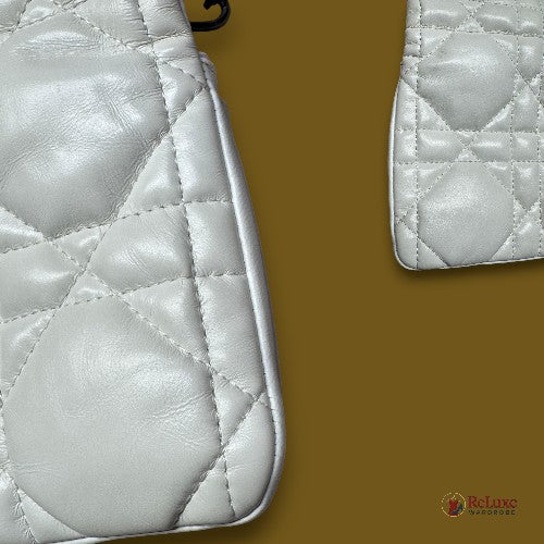 Dior White Small Lambskin Macrocannage Caro Bag
