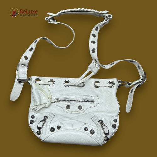 Balenciaga White Leather XS Le Cagole Bucket Bag