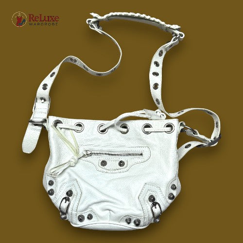 Balenciaga White Leather XS Le Cagole Bucket Bag