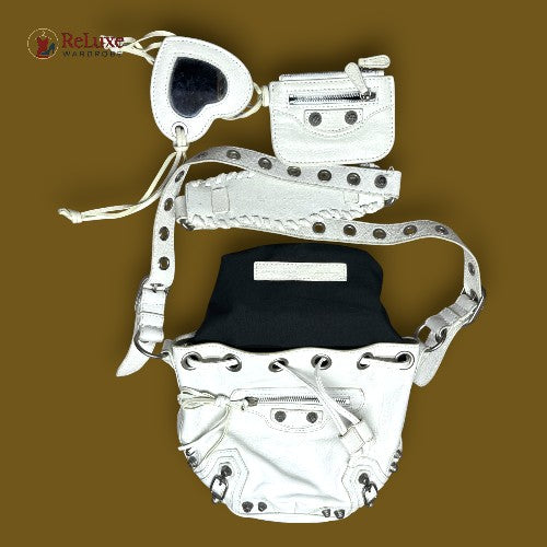 Balenciaga White Leather XS Le Cagole Bucket Bag