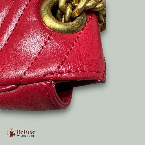 Gucci Red Leather Matrasse Mini Shoulder Bag