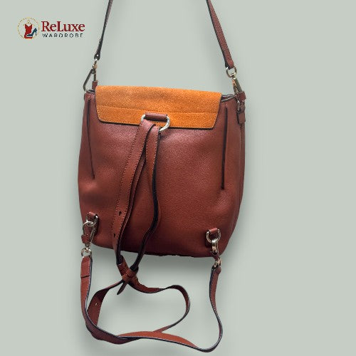 Chloe Brown Leather and Suede Small Faye Backpack