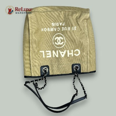 Chanel Beige/Black Canvas and Leather Large Deauville Shopper Tote