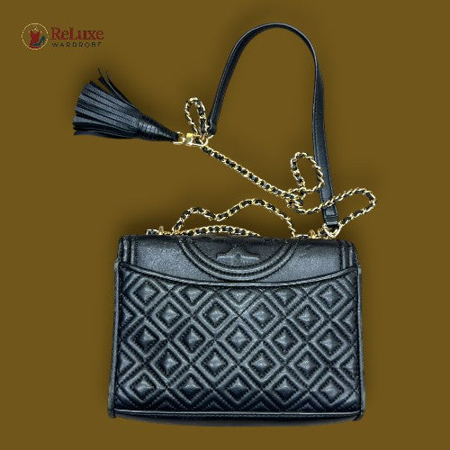 Tory Burch Black Faux Leather Fleming Crossbody Bag