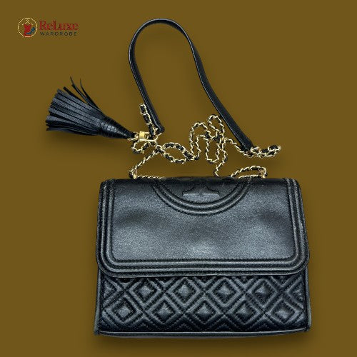 Tory Burch Black Faux Leather Fleming Crossbody Bag