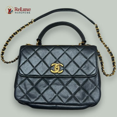 Chanel Black Quilted Leather - Small Handle Bag