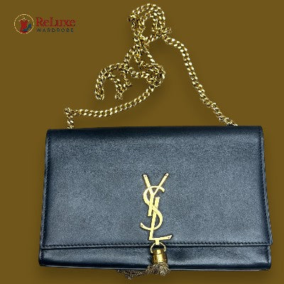 Saint Laurent Matte Black Leather Kate Tassel Wallet On Chain