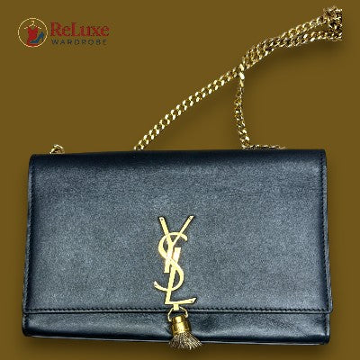 Saint Laurent Matte Black Leather Kate Tassel Wallet On Chain