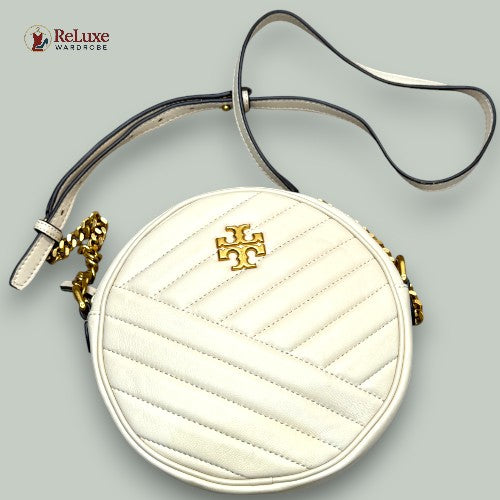Tory Burch Cream Quilted Leather Small Kira Circle Bag