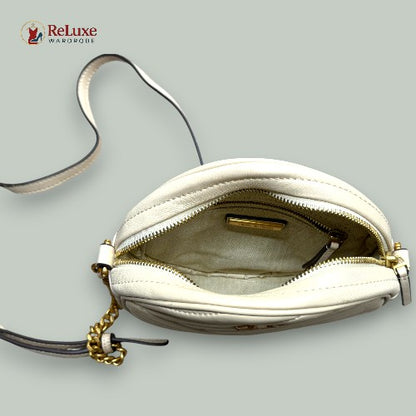 Tory Burch Cream Quilted Leather Small Kira Circle Bag