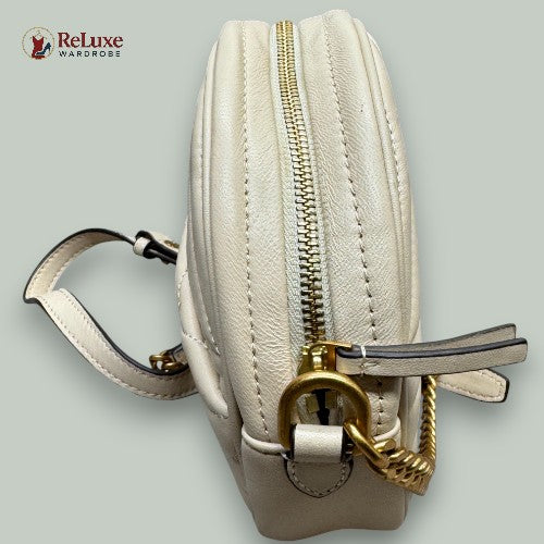 Tory Burch Cream Quilted Leather Small Kira Circle Bag
