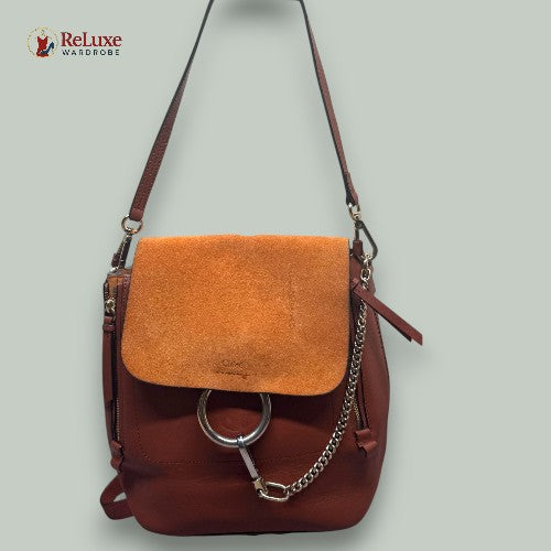 Chloe Brown Leather and Suede Small Faye Backpack