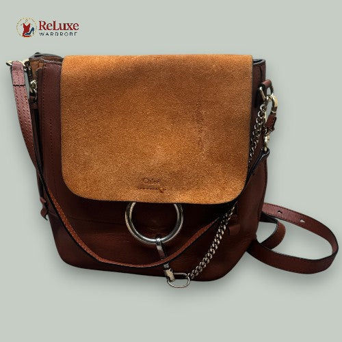 Chloe Brown Leather and Suede Small Faye Backpack