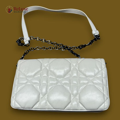Dior White Small Lambskin Macrocannage Caro Bag
