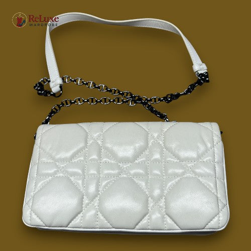 Dior White Small Lambskin Macrocannage Caro Bag