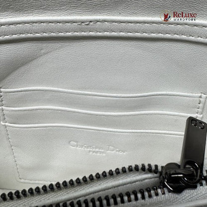 Dior White Small Lambskin Macrocannage Caro Bag