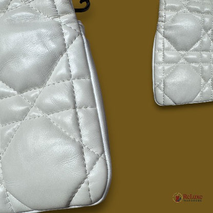 Dior White Small Lambskin Macrocannage Caro Bag