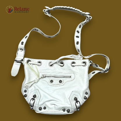 Balenciaga White Leather XS Le Cagole Bucket Bag