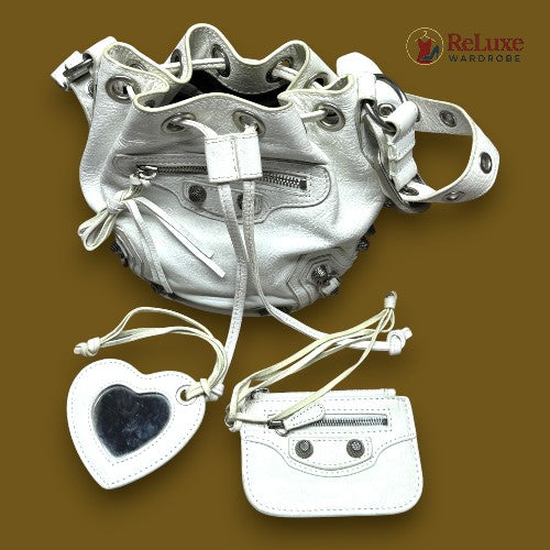 Balenciaga White Leather XS Le Cagole Bucket Bag