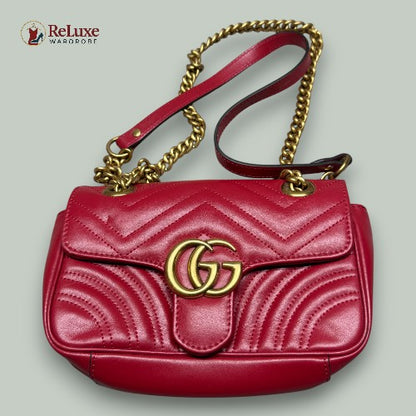 Gucci Red Leather Matrasse Mini Shoulder Bag