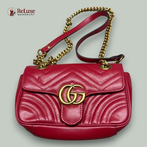 Gucci Red Leather Matrasse Mini Shoulder Bag